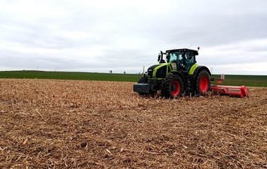 Uczniowie 3 klasy agrobiznesu  podczas mulczowania kukurydzy i wykonywania orki  zimowej 4